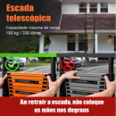 Escada Telescópica Dobrável Multifuncional de Aço Carbono + BRINDE: Bolsa De Ferramentas Multifuncional - COMPRE 1 LEVE 2
